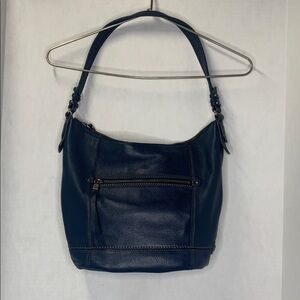 The Sak Sequoia Pebbled Leather Navy Blue Hobo Shoulder Bag Handbag Purse